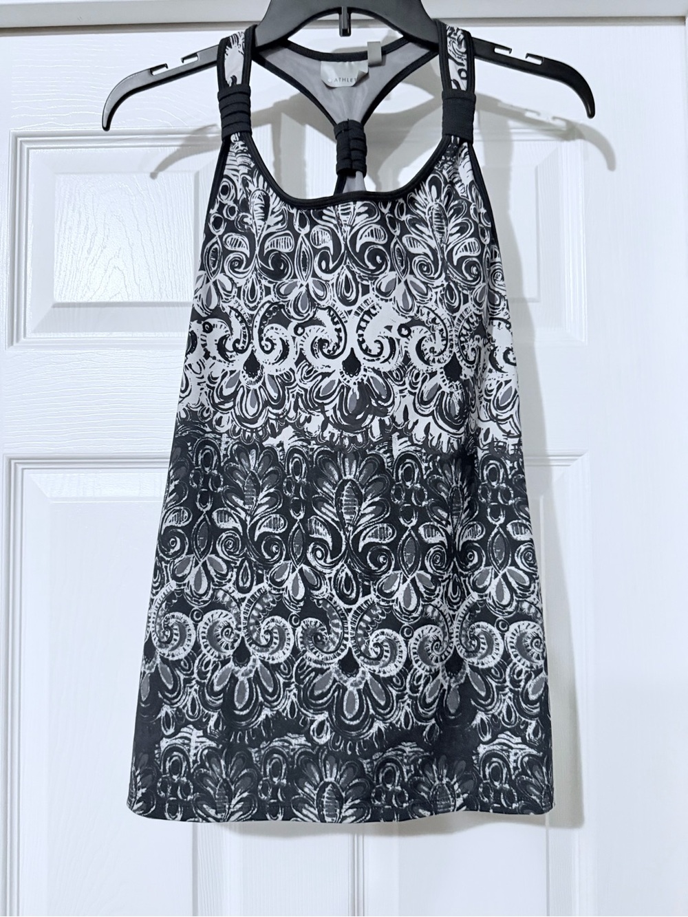 Athleta Black and White Printed Tank with Knotted Racerback